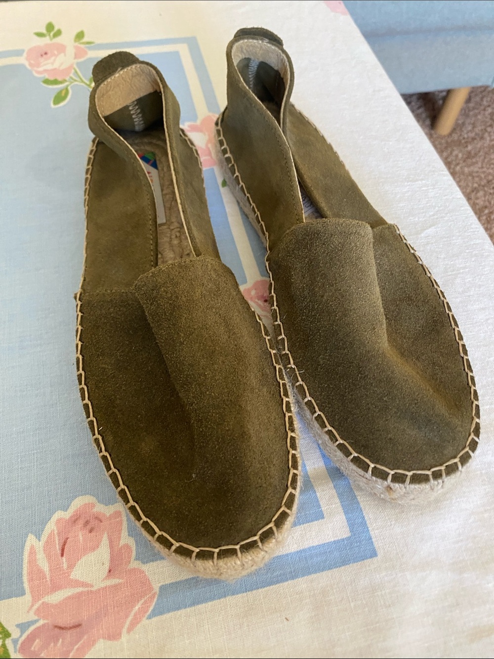 Olive Suede Espadrille Slip-On Flats